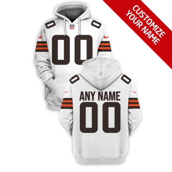 Men's Cleveland Browns Active Player Custom 2021 White Pullover Hoodie